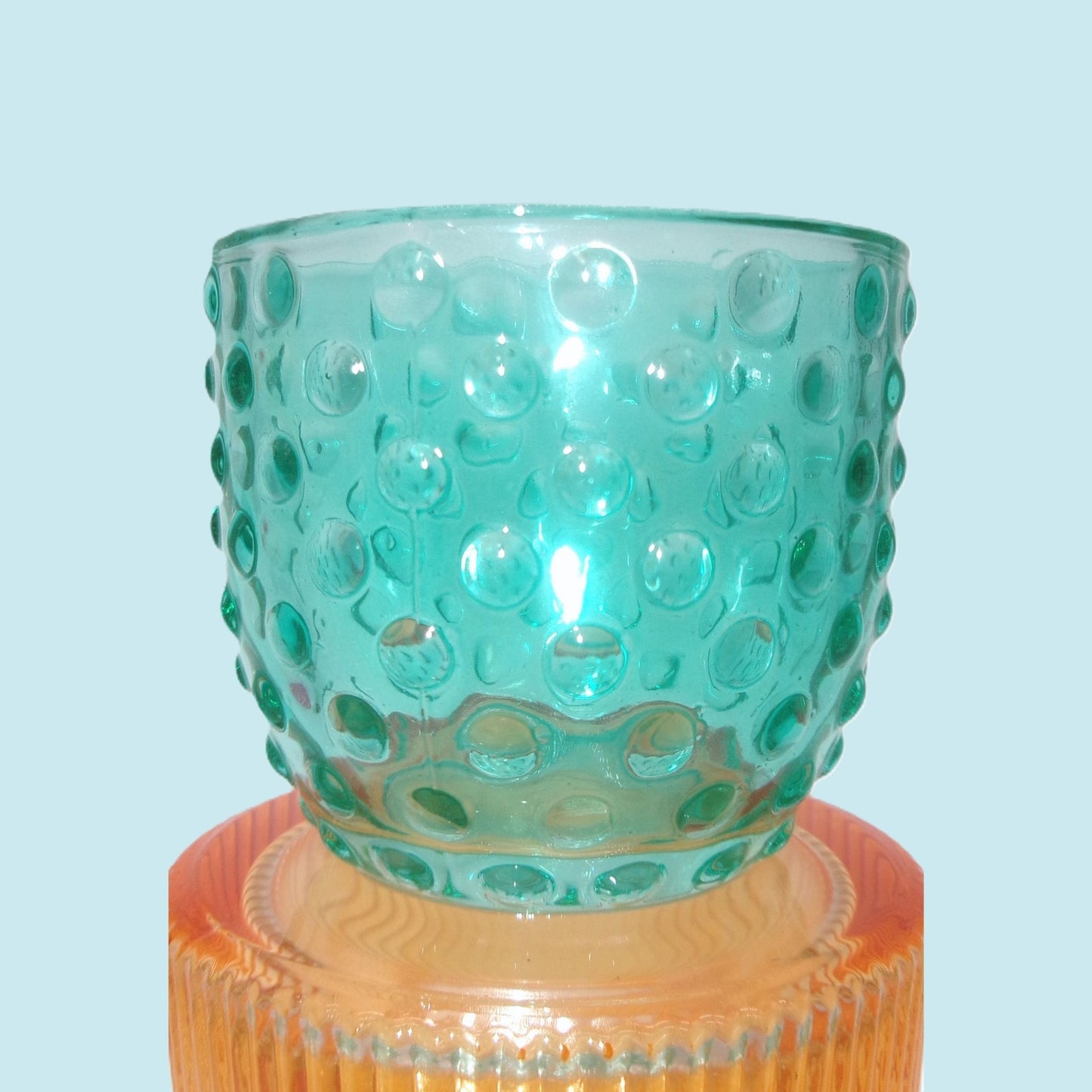 3 Assorted Colourful Glass Tealight Holders 13cm