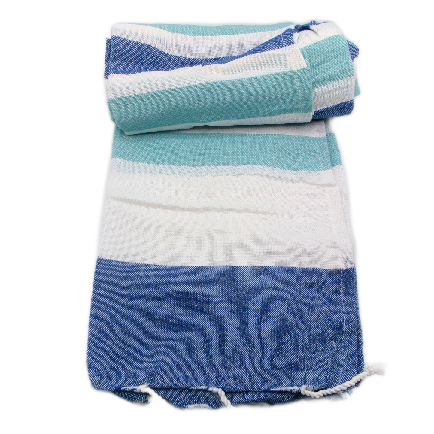 Blue & White Pastel Coloured Striped Hammam Towel with Tassels