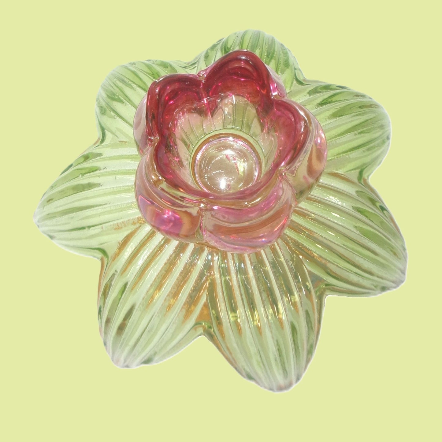 2 Assorted Colourful Glass Palm Tree Design Candle Holders