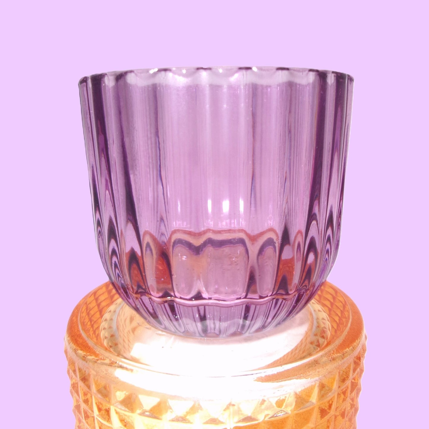 3 Assorted Colourful Glass Tealight Holders 13cm
