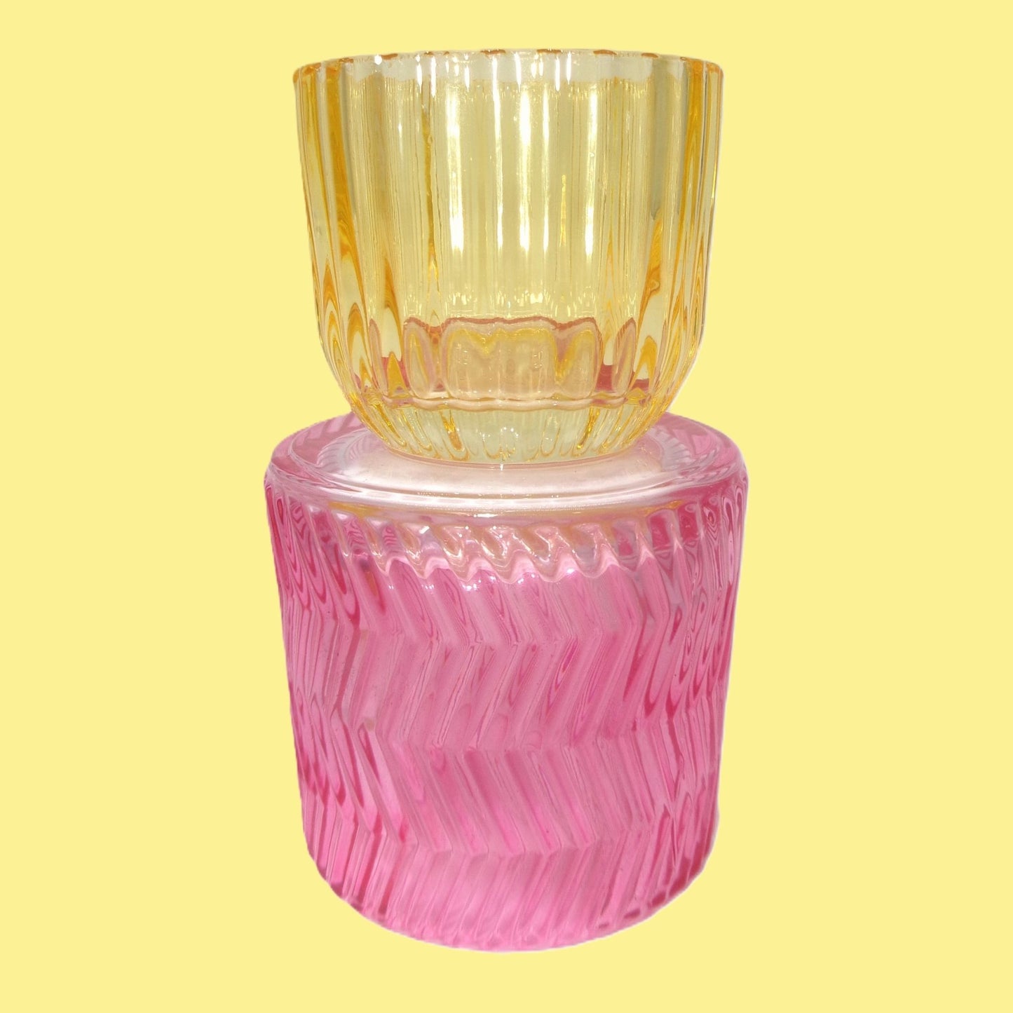 3 Assorted Colourful Glass Tealight Holders 13cm