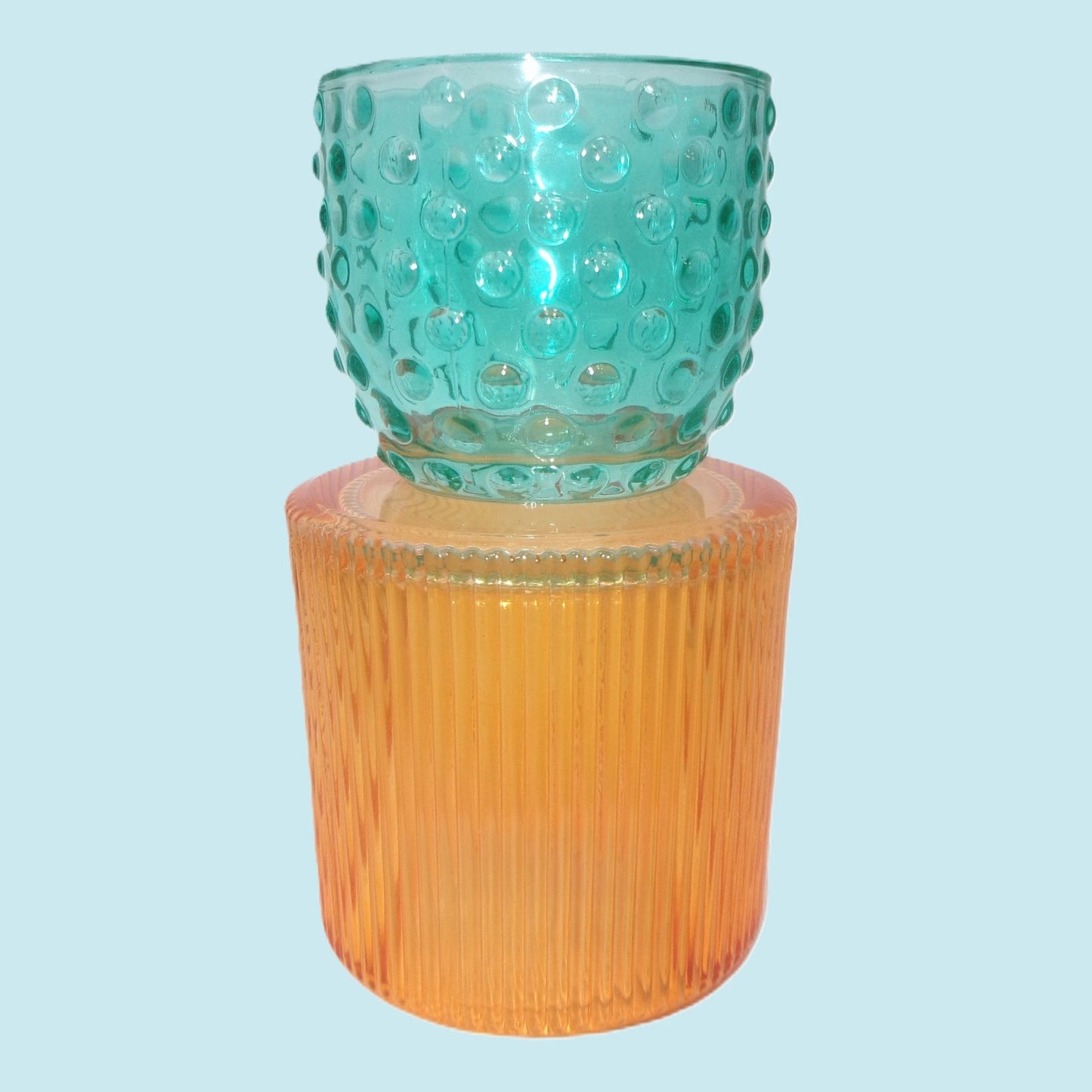3 Assorted Colourful Glass Tealight Holders 13cm
