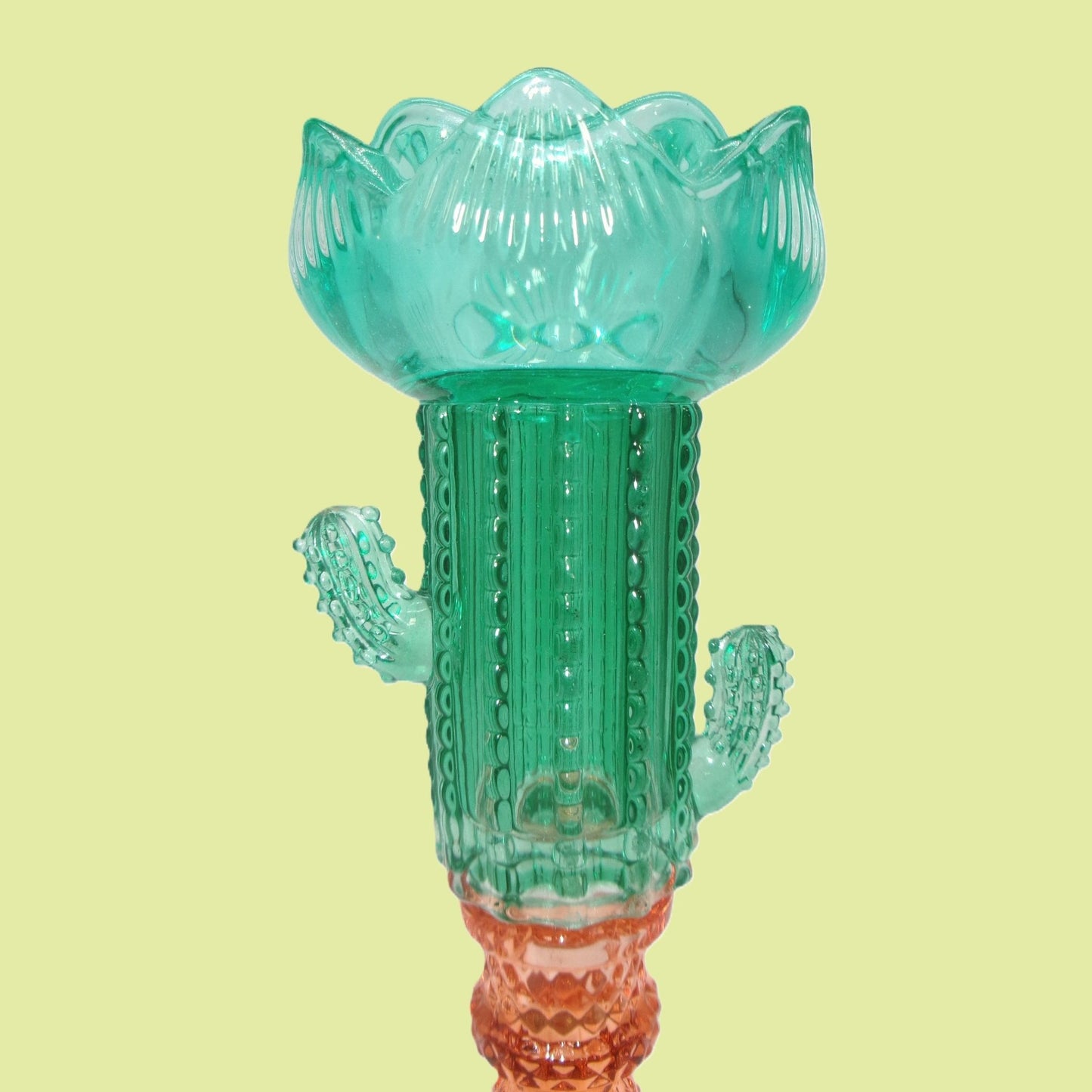 2 Assorted Colourful Glass Cactus Design Tall Candle Holders