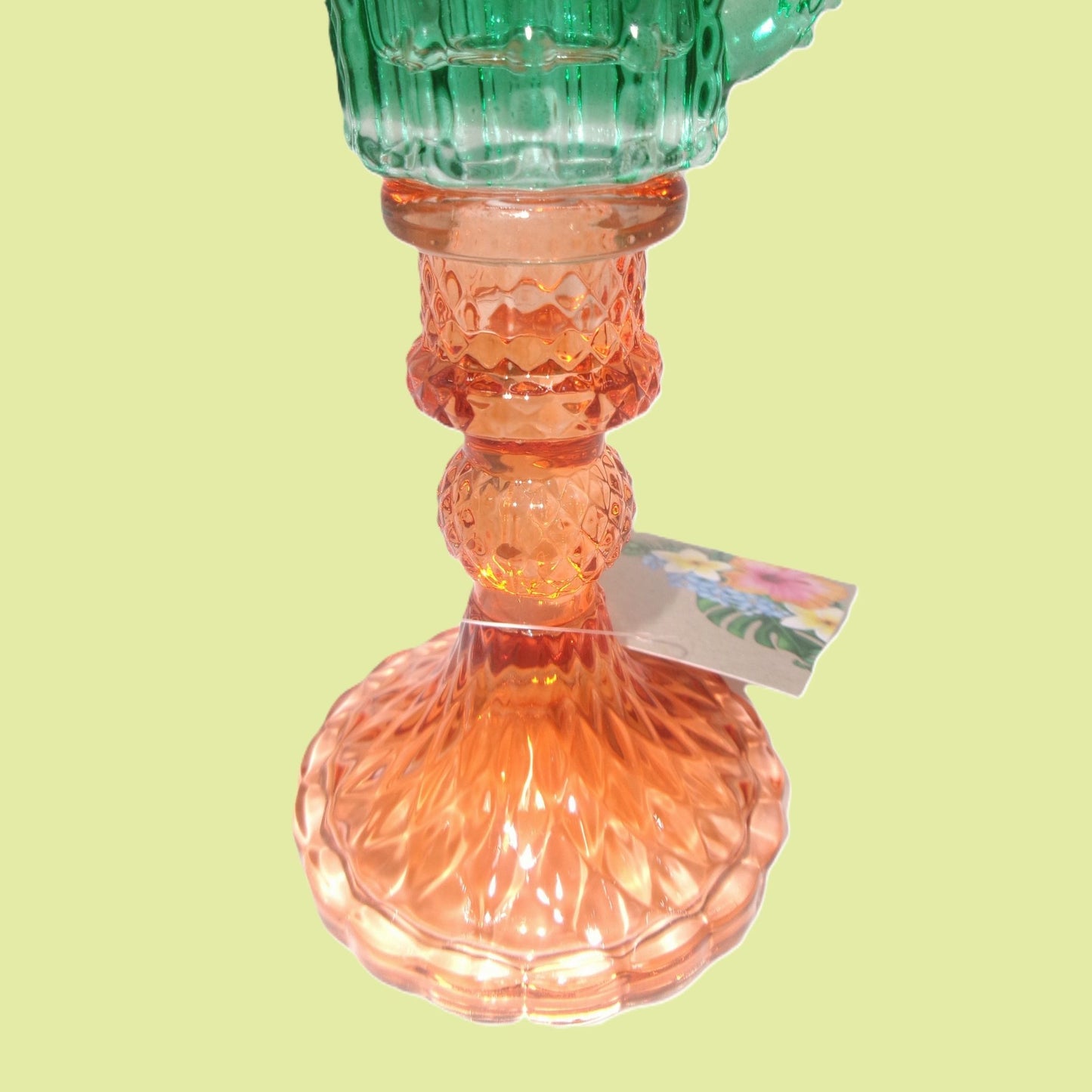 2 Assorted Colourful Glass Cactus Design Tall Candle Holders