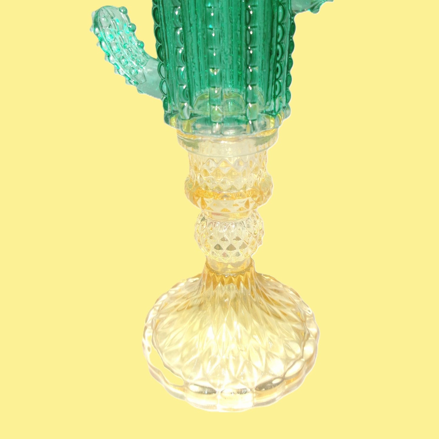 2 Assorted Colourful Glass Cactus Design Tall Candle Holders