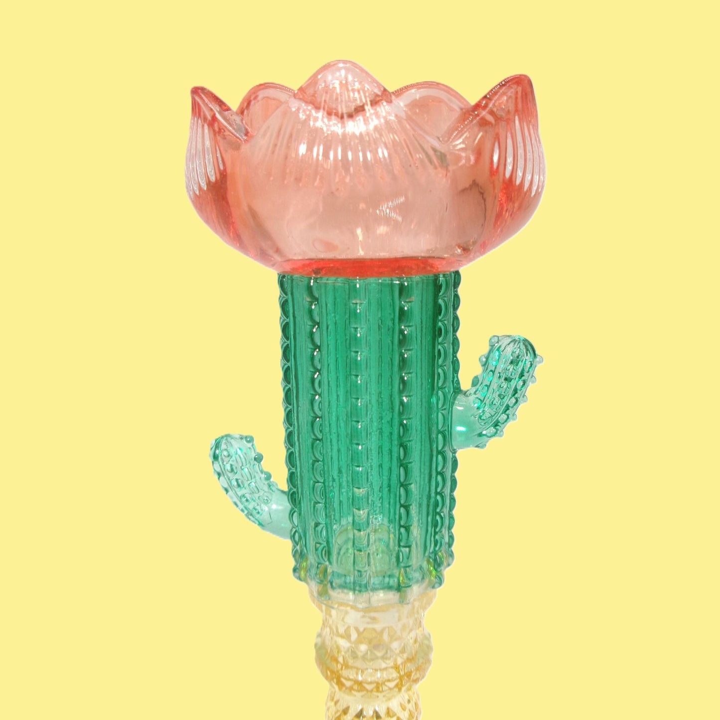 2 Assorted Colourful Glass Cactus Design Tall Candle Holders