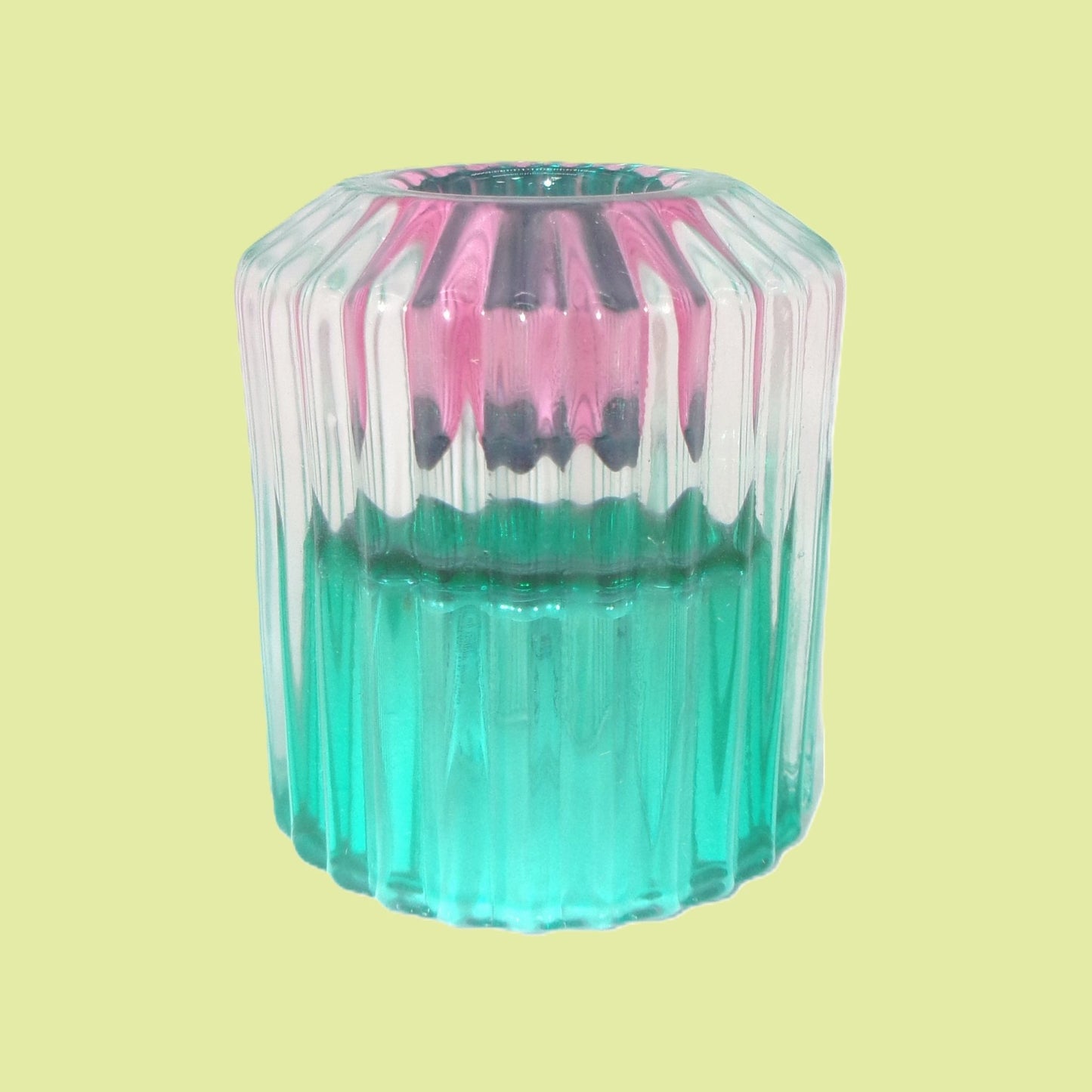 4 Assorted Colourful Glass Candle & Tealight Holders 6cm