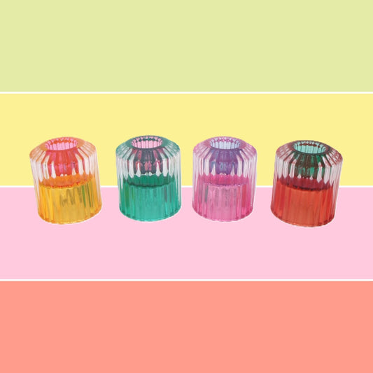 4 Assorted Colourful Glass Candle & Tealight Holders 6cm