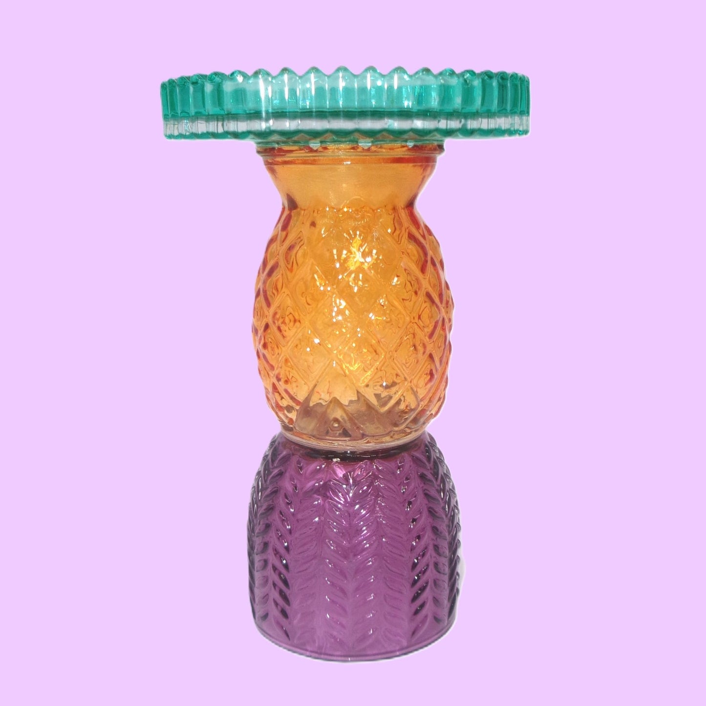 2 Assorted Colourful Glass Tropical Design Candle Holders