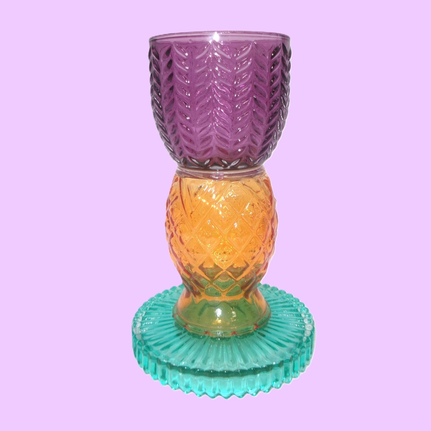 2 Assorted Colourful Glass Tropical Design Candle Holders