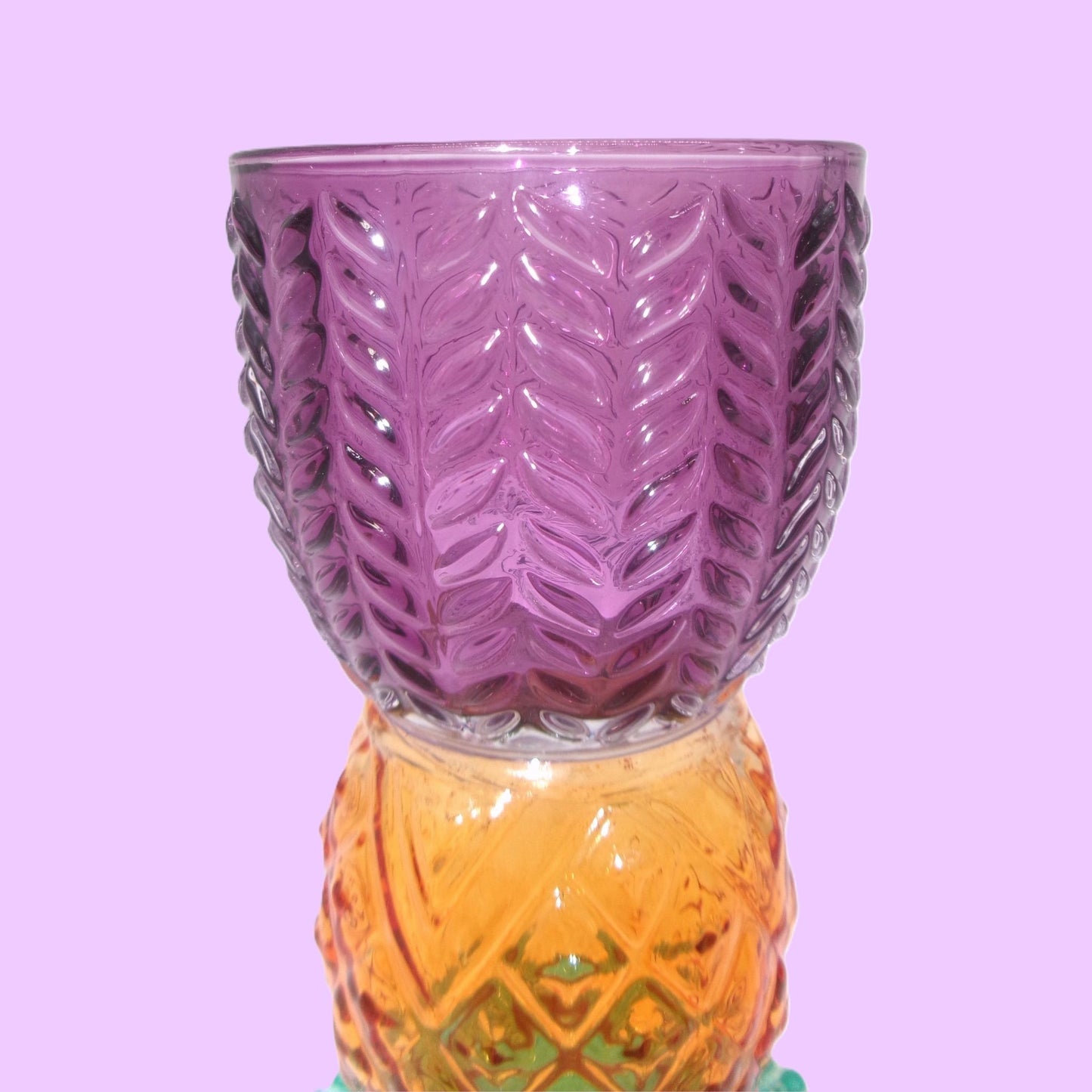 2 Assorted Colourful Glass Tropical Design Candle Holders