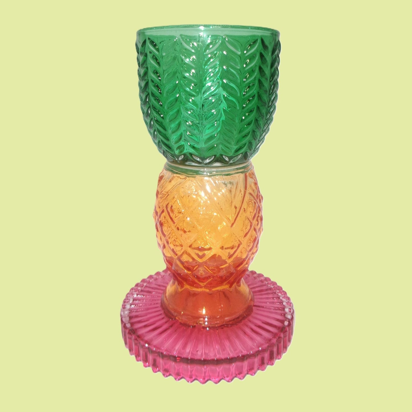 2 Assorted Colourful Glass Tropical Design Candle Holders