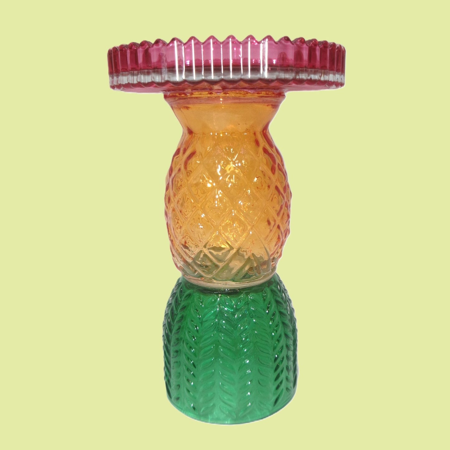 2 Assorted Colourful Glass Tropical Design Candle Holders