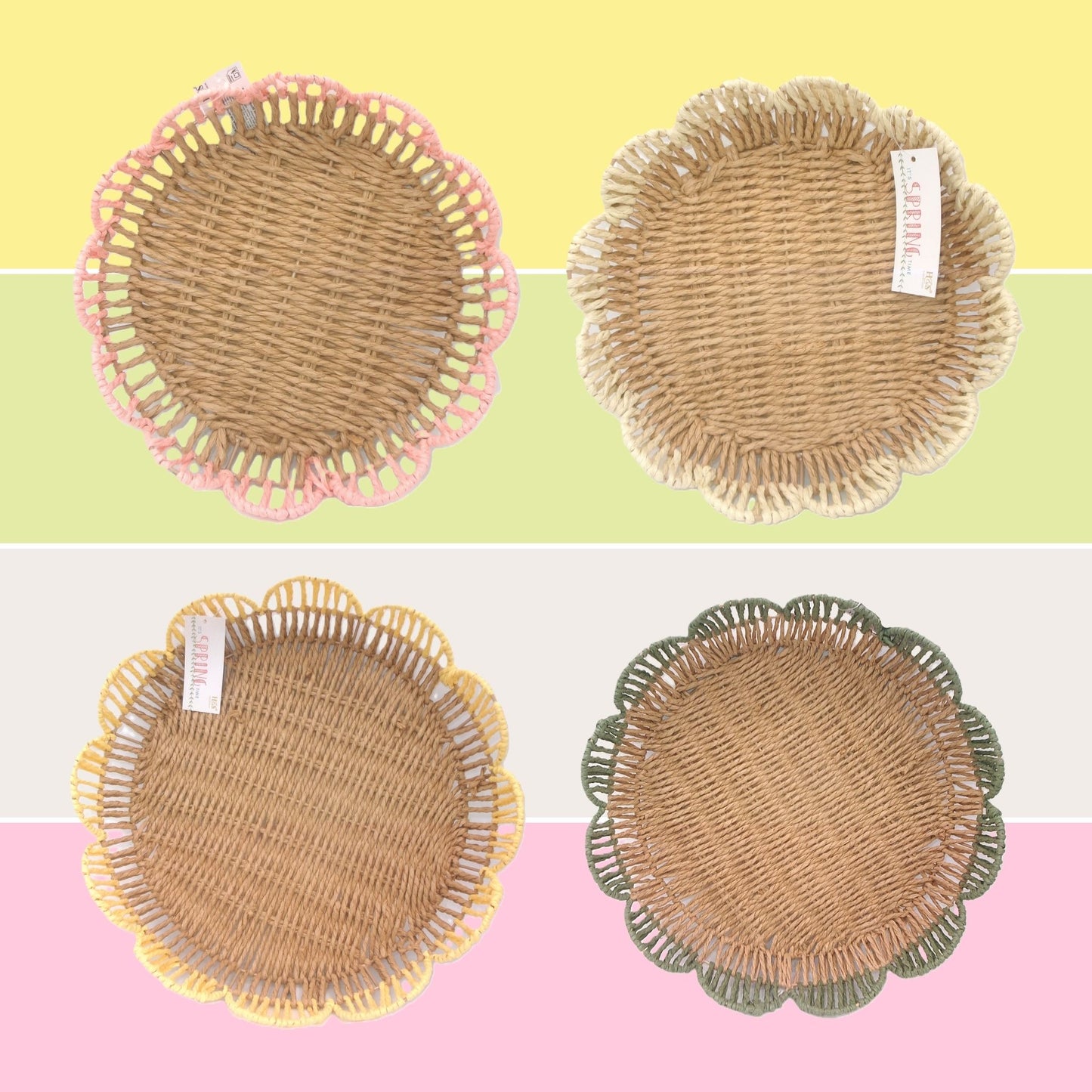 Woven Flower Shaped Tray Assorted Colours Home Décor Large