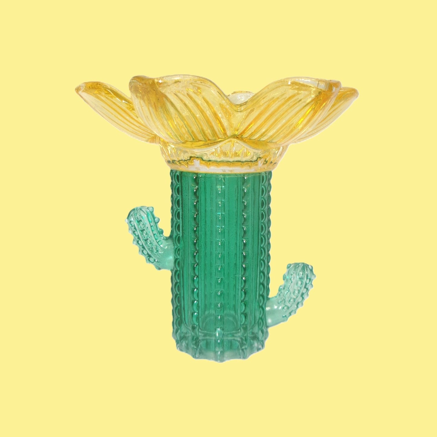 2 Assorted Colourful Glass Cactus Design Candle Holders