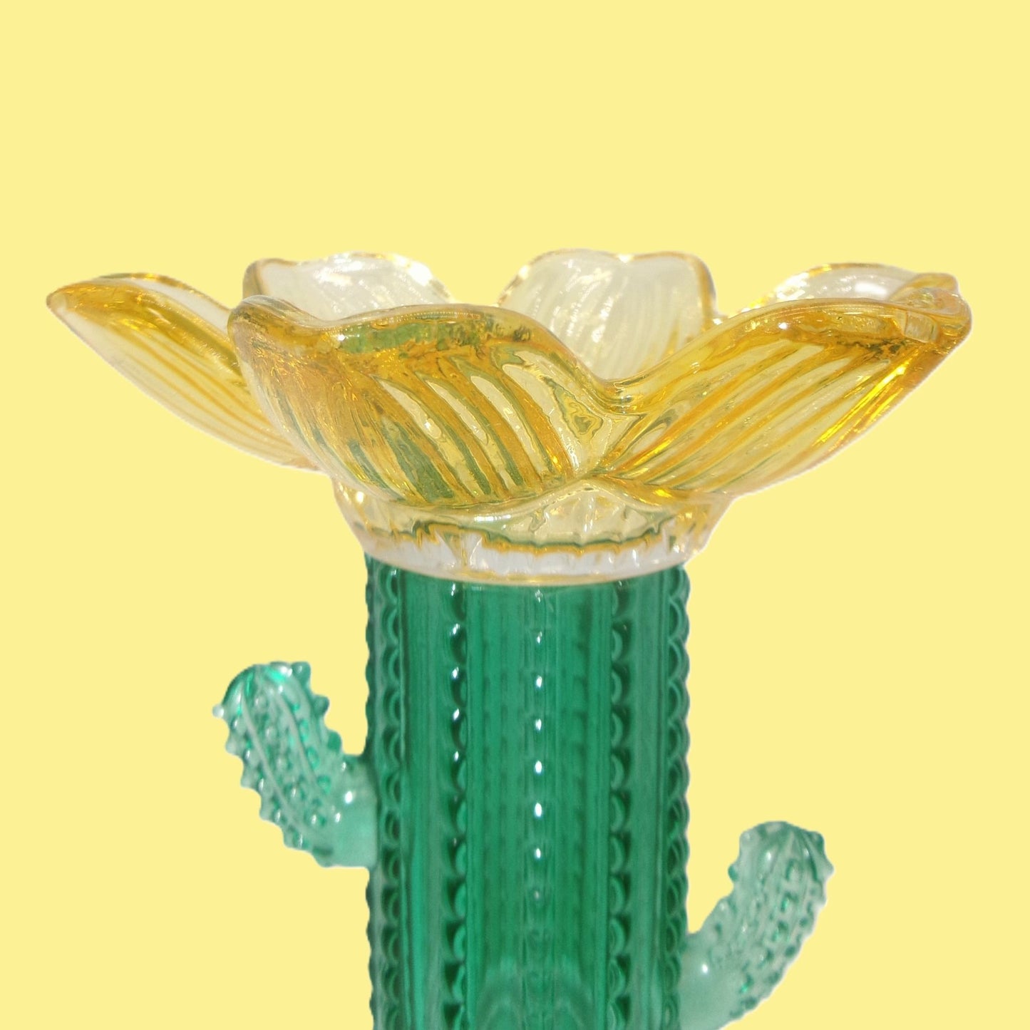 2 Assorted Colourful Glass Cactus Design Candle Holders