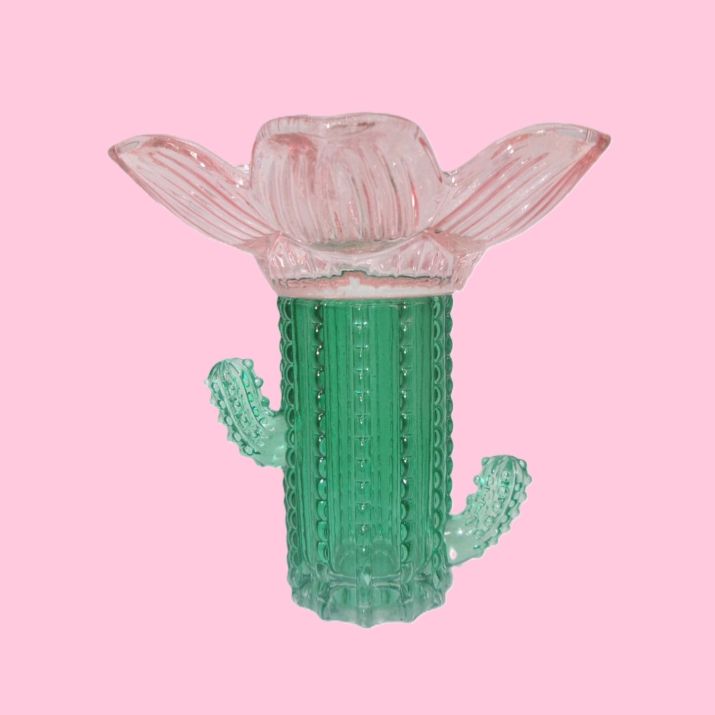 2 Assorted Colourful Glass Cactus Design Candle Holders