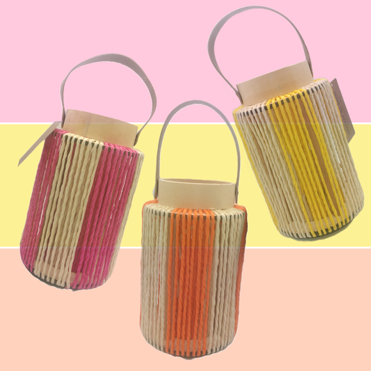 3 Assorted Colour Tall Woven Lanterns with Handles
