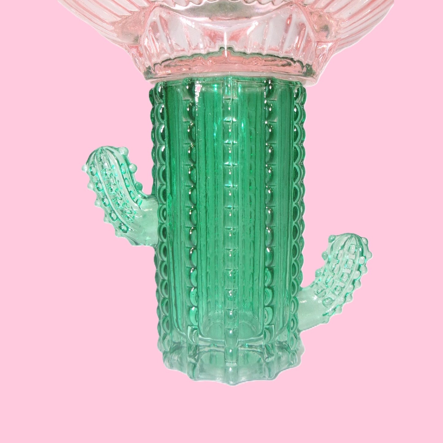 2 Assorted Colourful Glass Cactus Design Candle Holders