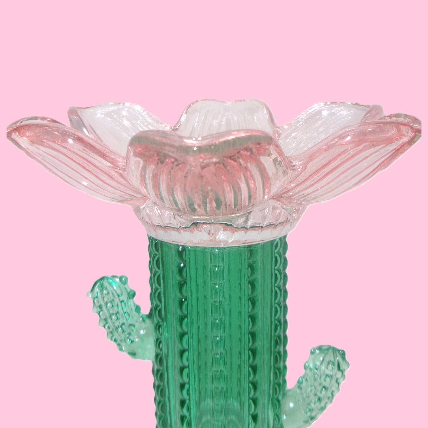 2 Assorted Colourful Glass Cactus Design Candle Holders