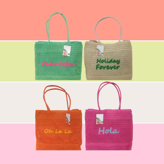 4 Assorted Colourful Greeting Design Shopping Tote Bags