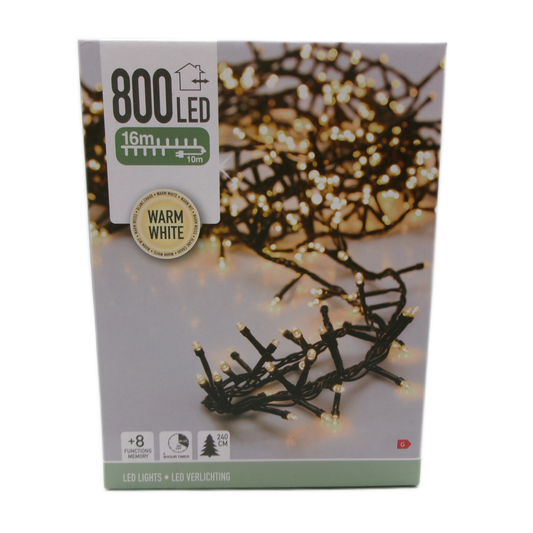 Christmas Microcluster LED Lights 800 Warm White 10M Lead Multi Functions with Timer