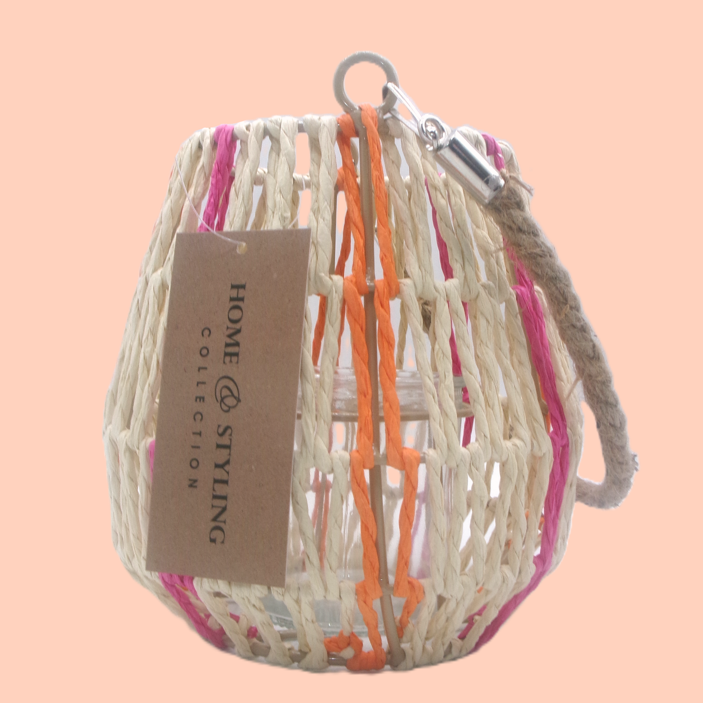 2 Assorted Colour Woven Lanterns with Handles