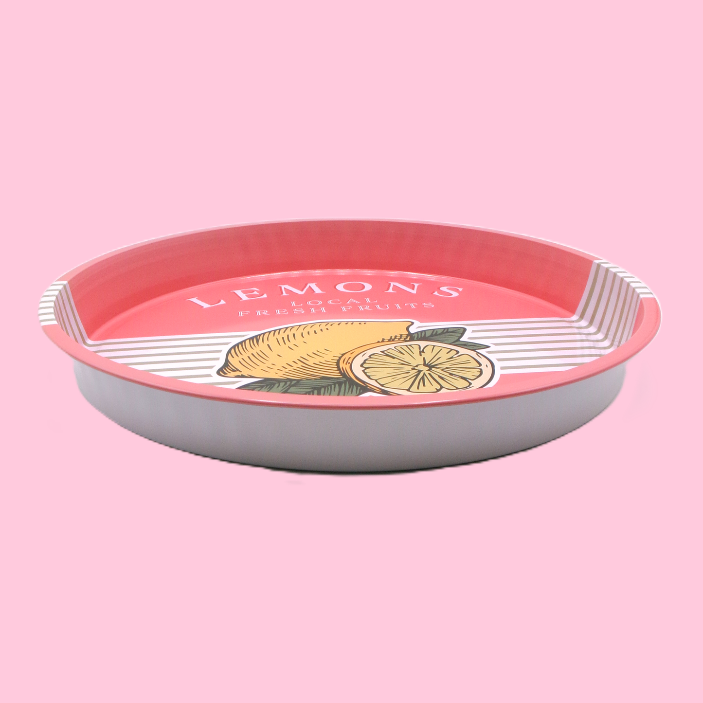4 Assorted Colourful Retro Fruit Design Round Metal Serving Tray