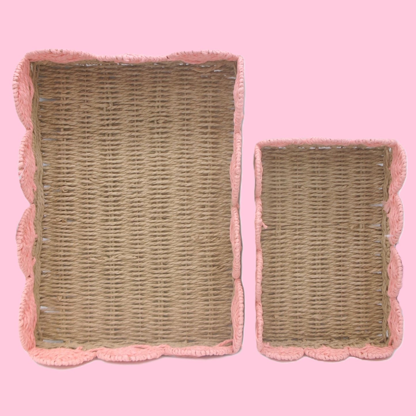 Set of 2 Woven Rectangular Shaped Tray Assorted Colours Home Décor