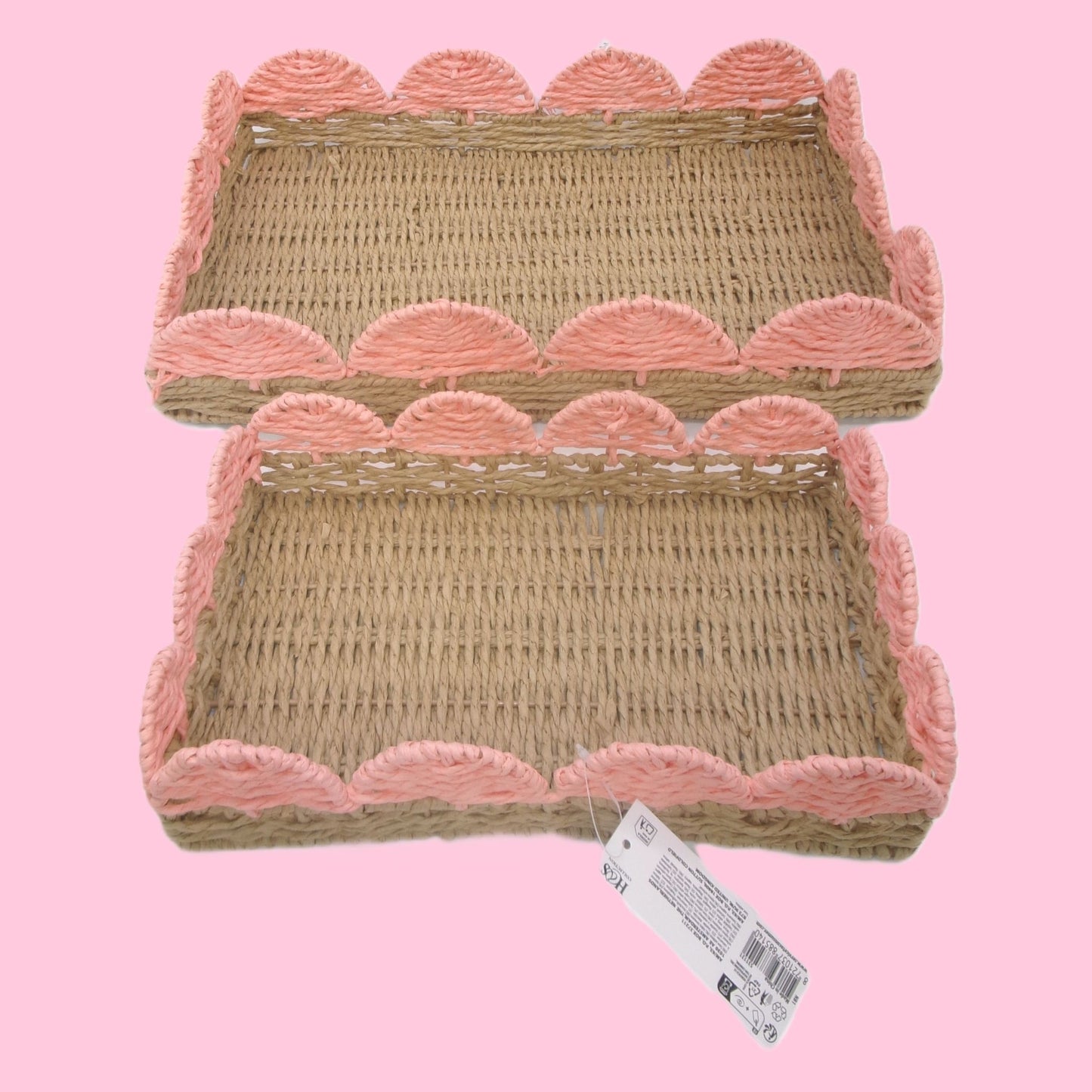 Set of 2 Woven Rectangular Shaped Tray Assorted Colours Home Décor
