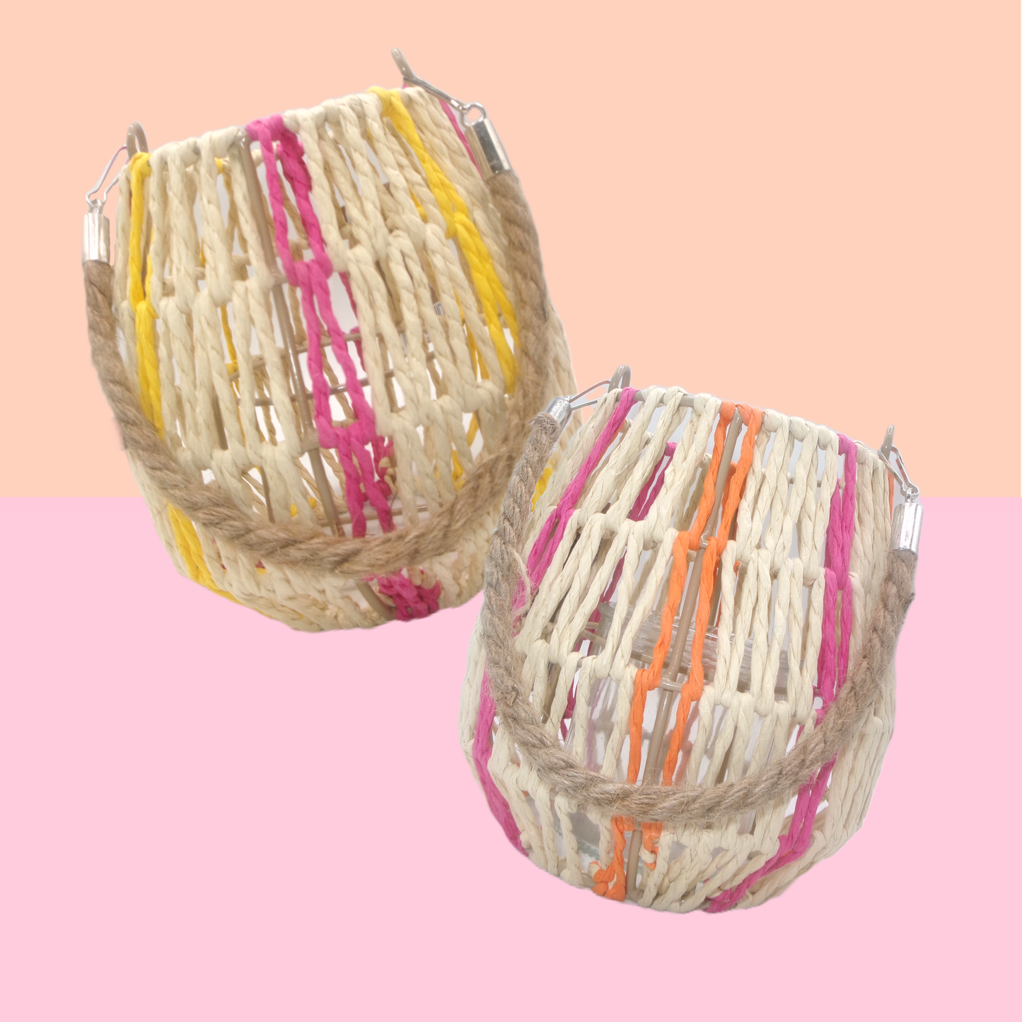2 Assorted Colour Woven Lanterns with Handles