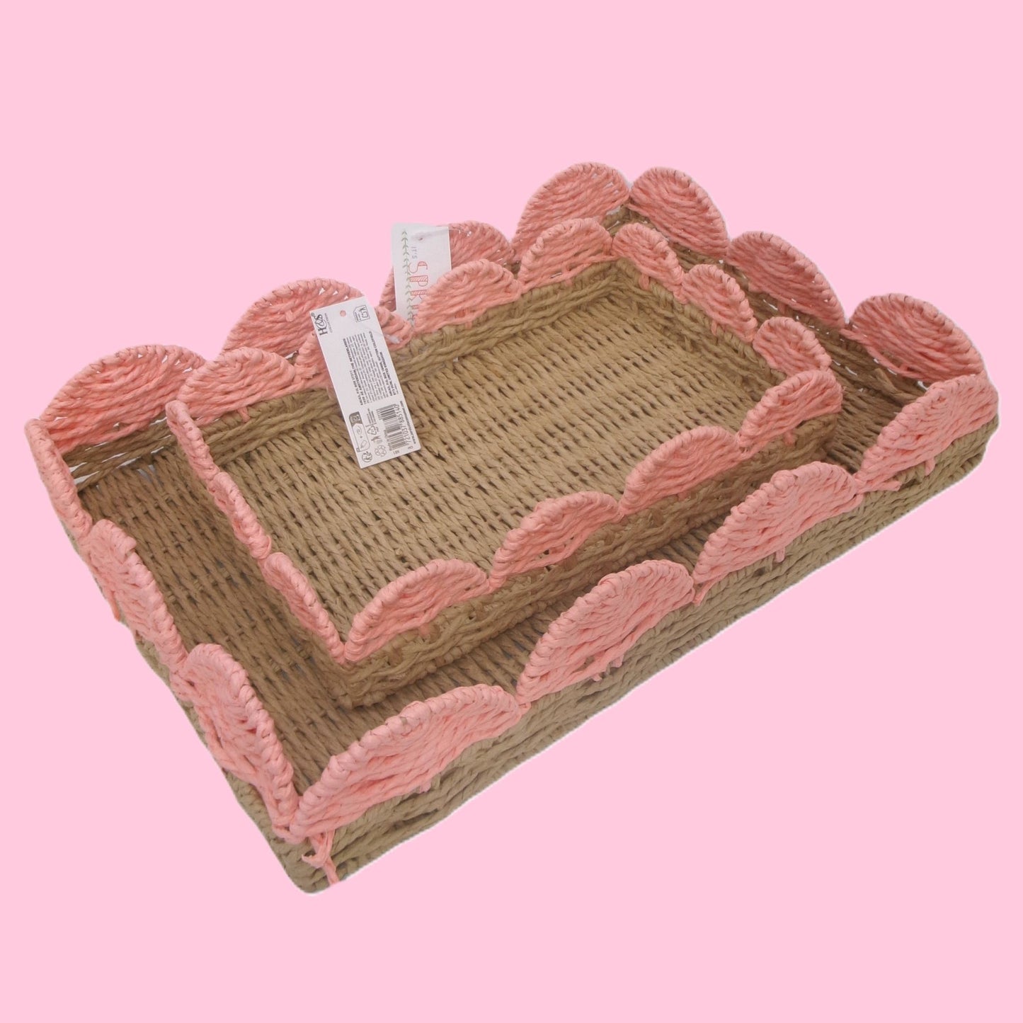 Set of 2 Woven Rectangular Shaped Tray Assorted Colours Home Décor