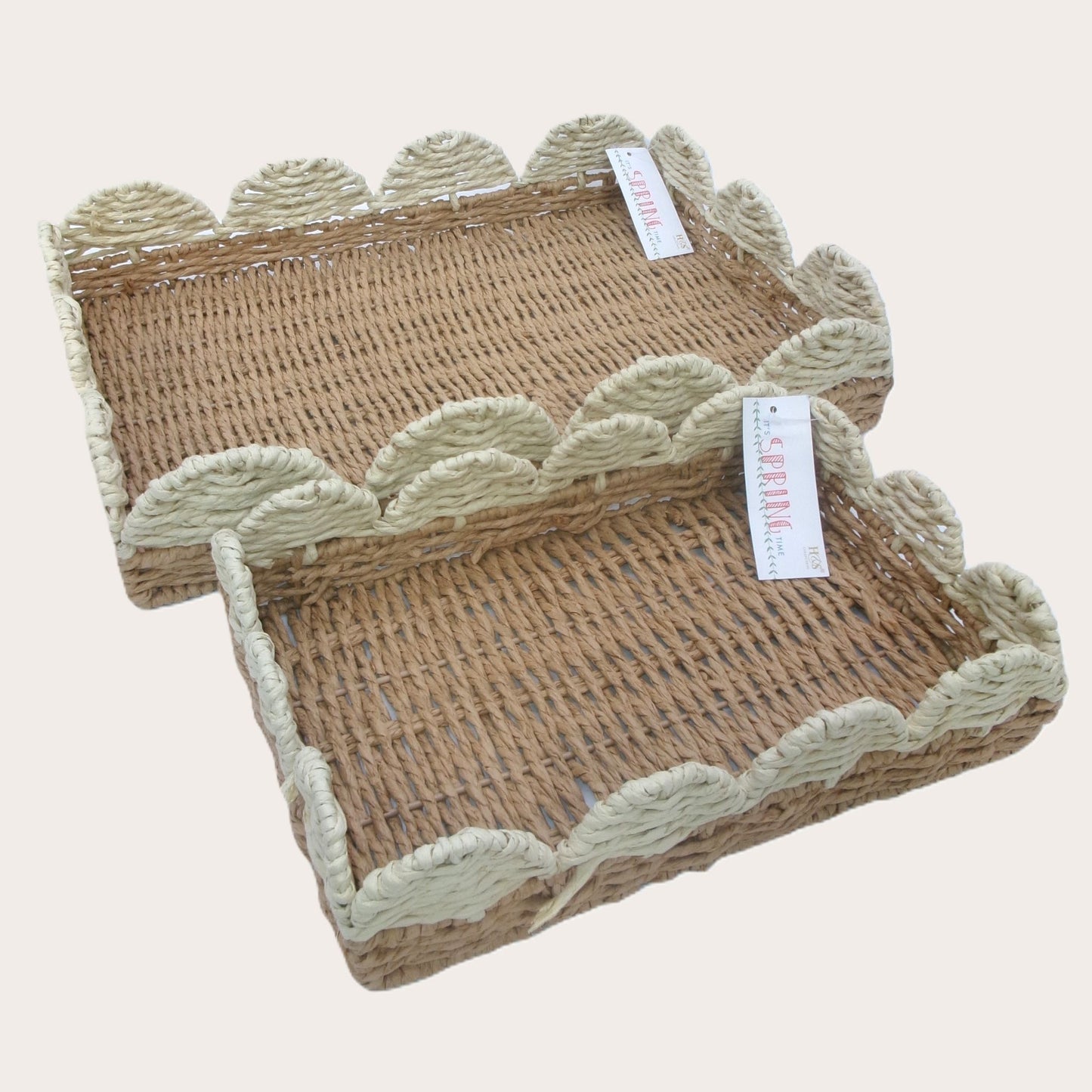 Set of 2 Woven Rectangular Shaped Tray Assorted Colours Home Décor