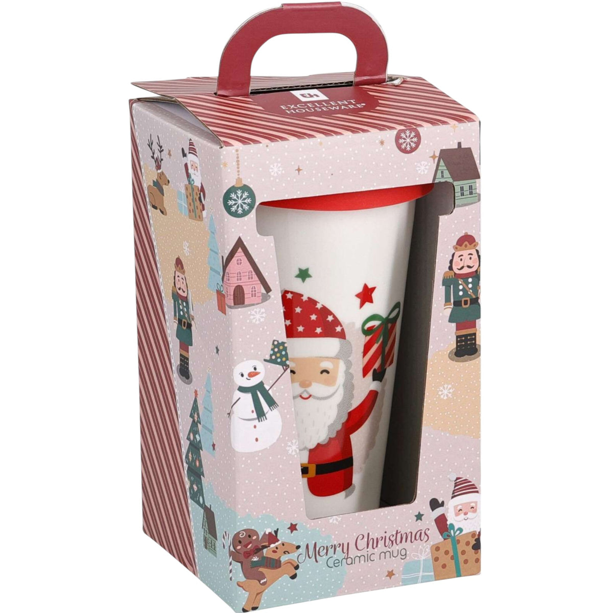 Stoneware Christmas Travel Mug With Lid - 4 designs
