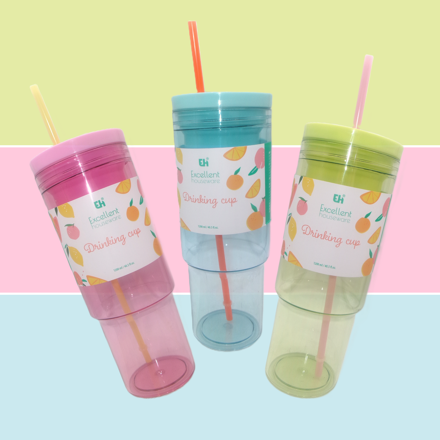 Large Capacity Colourful Plastic Drinks Bottle with Straw