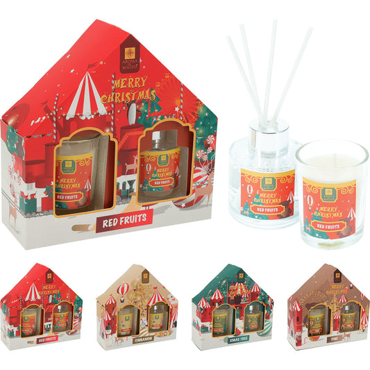 Christmas Diffuser and Candle Gift Set 4x Assorted Fragrances