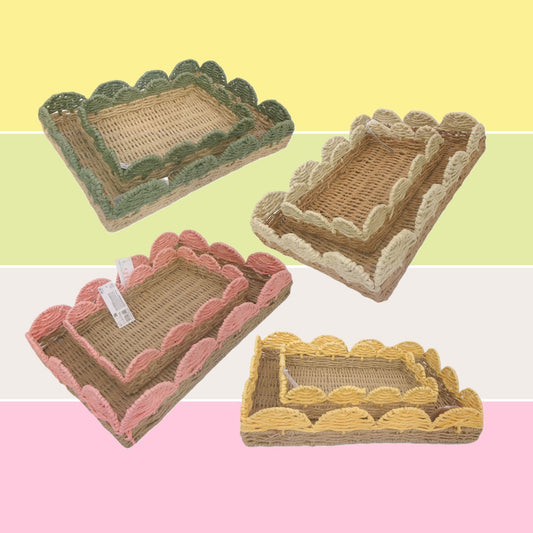 Set of 2 Woven Rectangular Shaped Tray Assorted Colours Home Décor