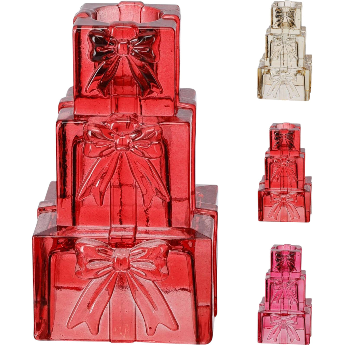 Stacked Presents Shaped Candlestick Holder - 3 Colours Available