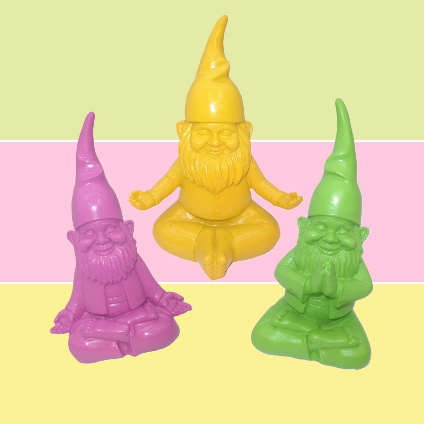 3 Assorted Yoga Pose Colourful Garden Gnomes