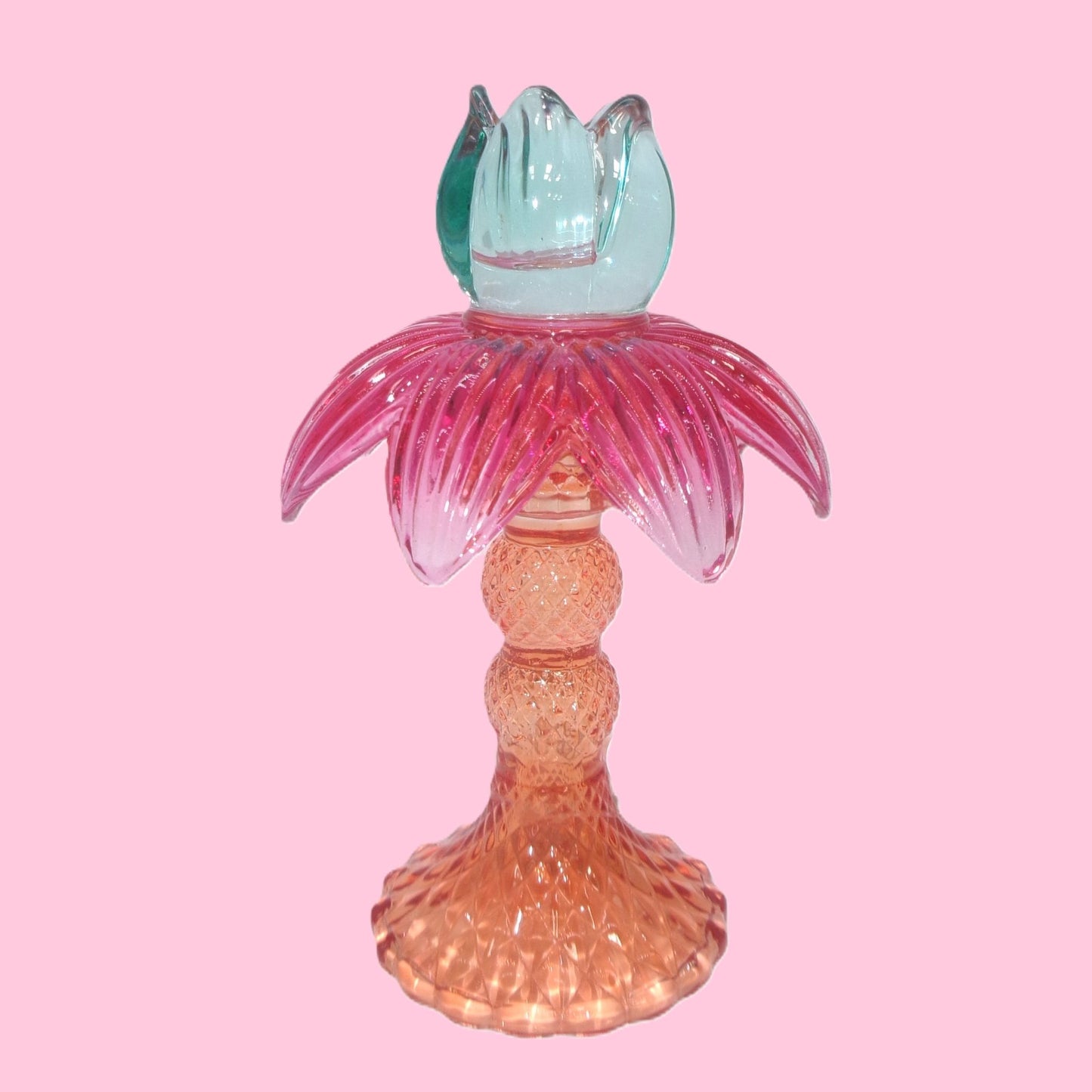 2 Assorted Colourful Glass Palm Tree Design Candle Holders