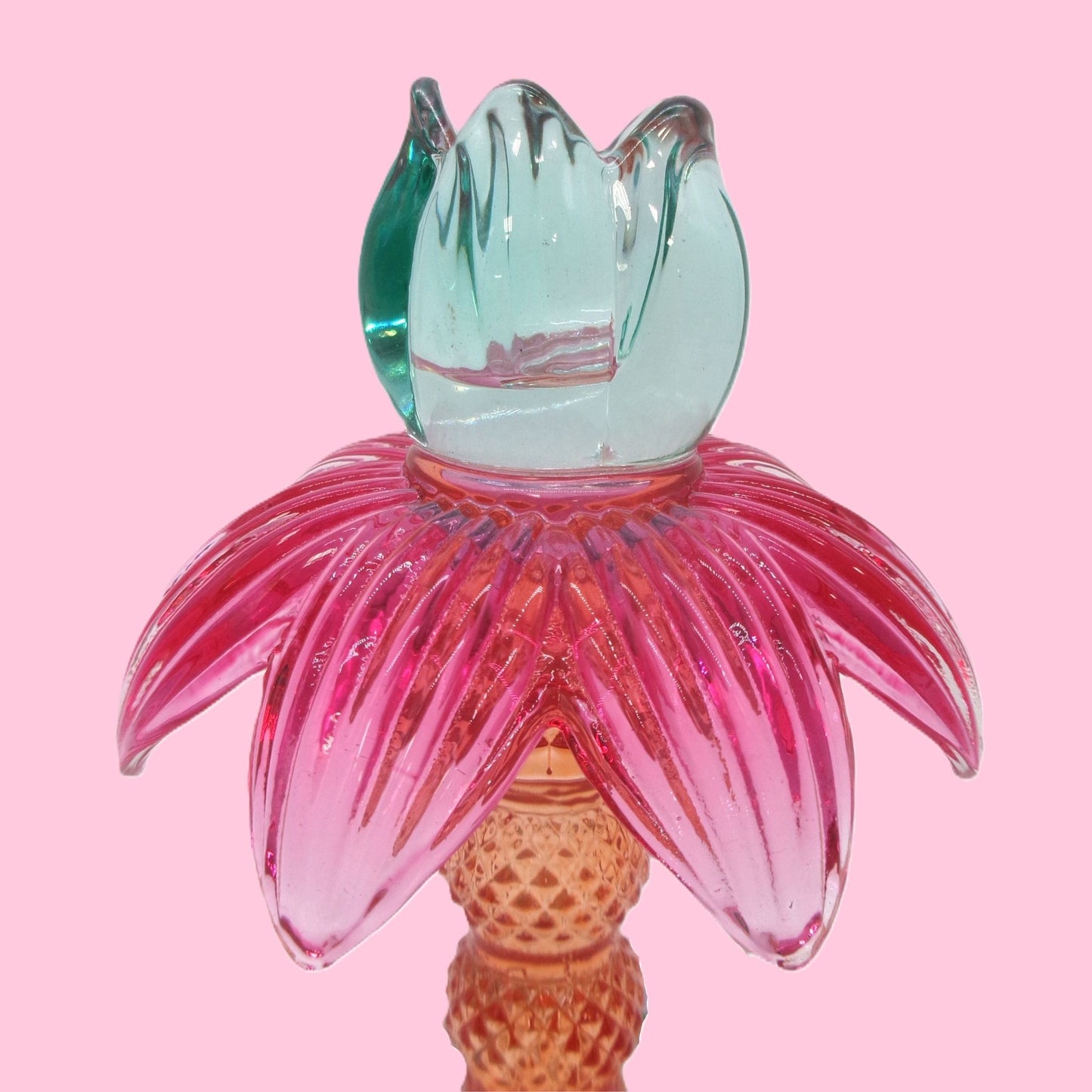 2 Assorted Colourful Glass Palm Tree Design Candle Holders