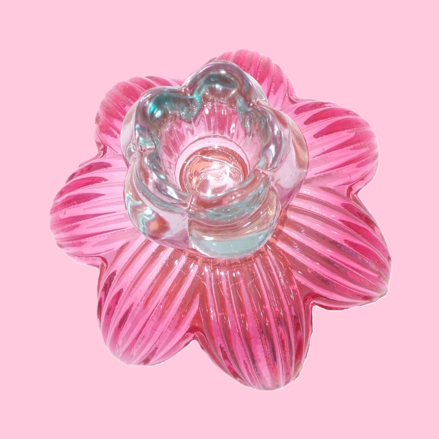 2 Assorted Colourful Glass Palm Tree Design Candle Holders