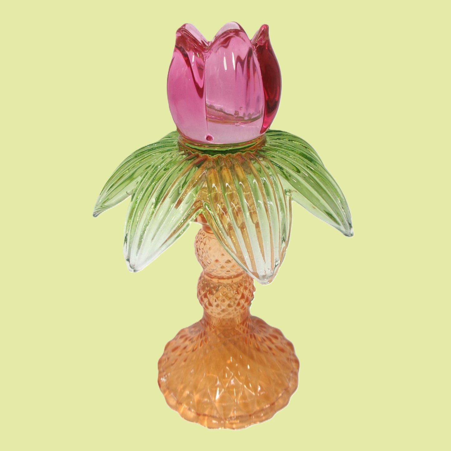 2 Assorted Colourful Glass Palm Tree Design Candle Holders