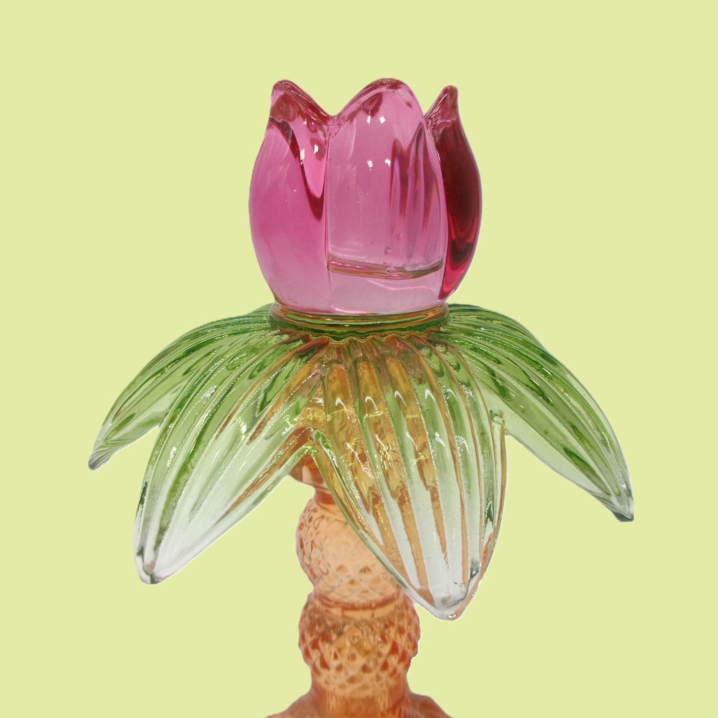 2 Assorted Colourful Glass Palm Tree Design Candle Holders