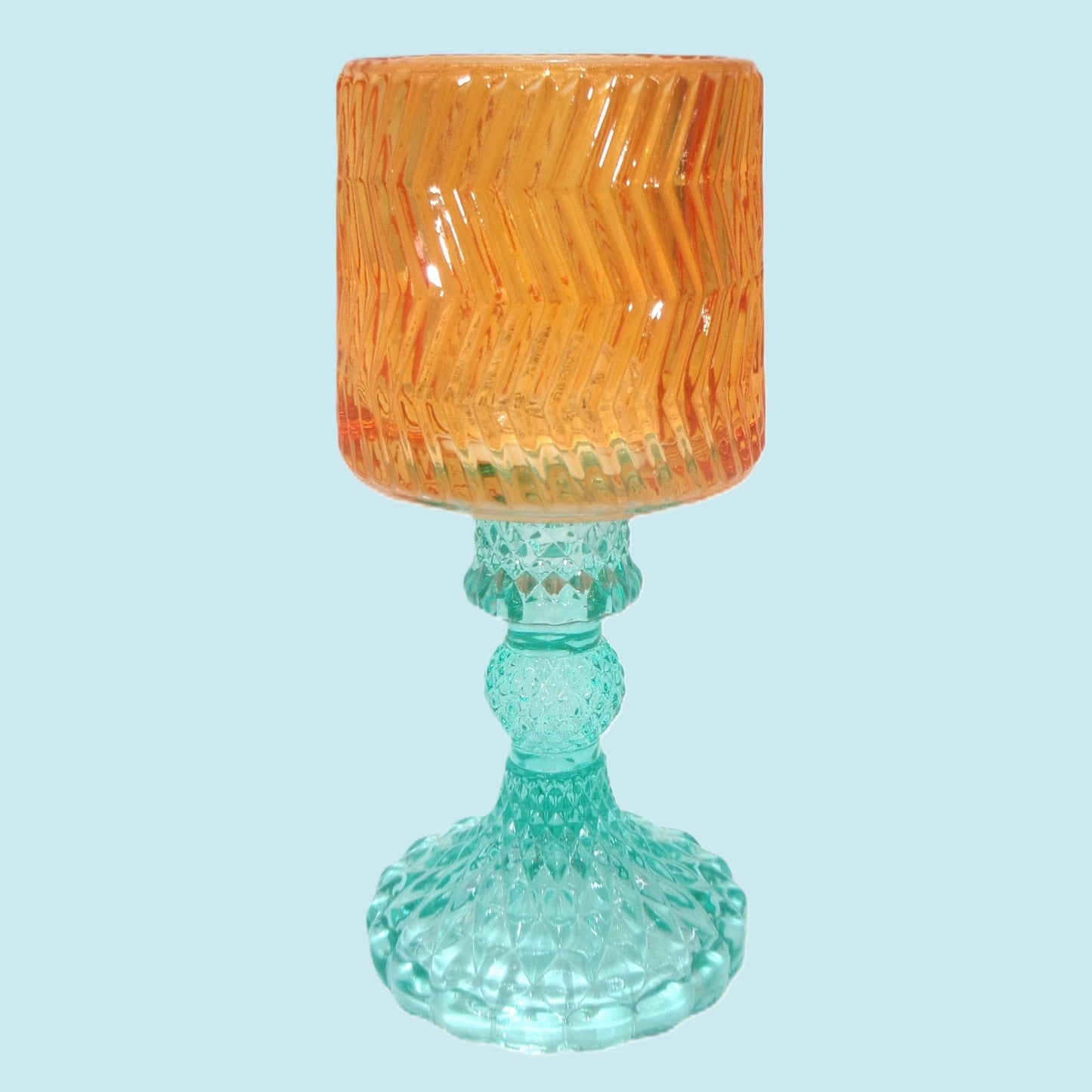 3 Assorted Tall Colourful Glass Tealight Holders 17.5cm