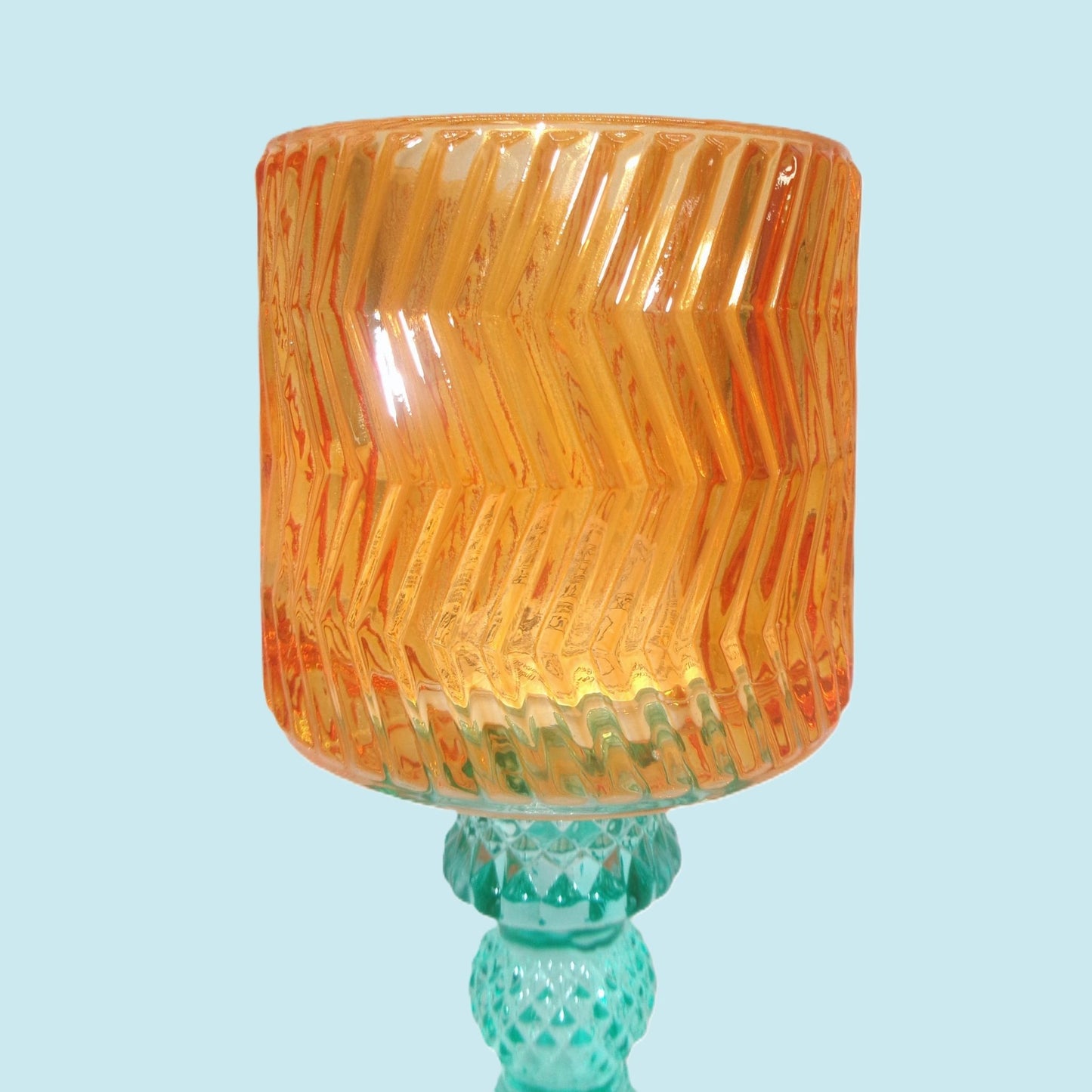 3 Assorted Tall Colourful Glass Tealight Holders 17.5cm