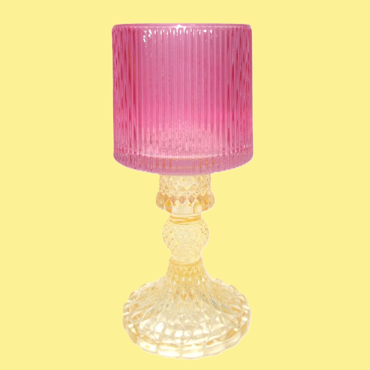 3 Assorted Tall Colourful Glass Tealight Holders 17.5cm