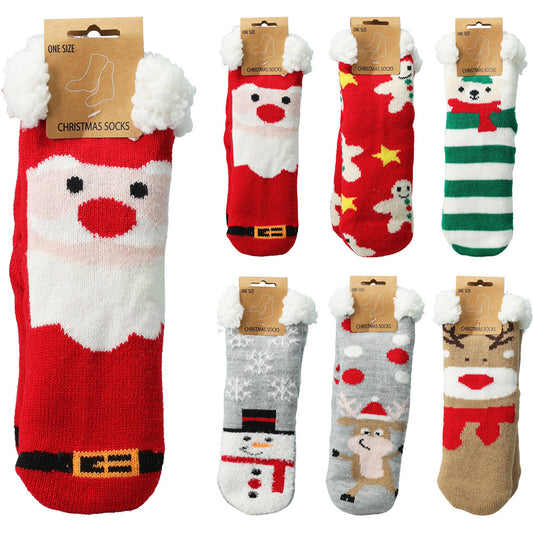 Christmas Socks Sherpa Inside one Size 6x Assorted Designs