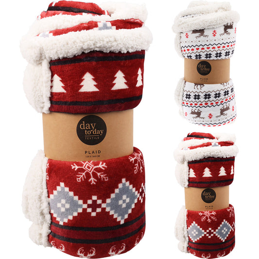 Winter Sherpa Fleece Blanket Throw 130x160cm Nordic 2x Assorted Designs