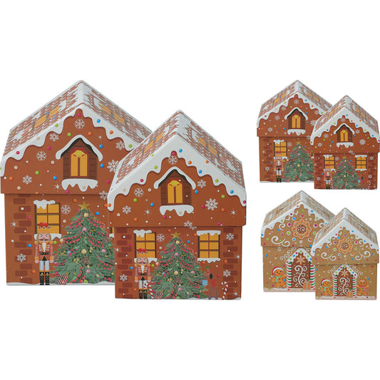 Christmas Gingerbread House Gift Box with Lid 2x Assorted Designs